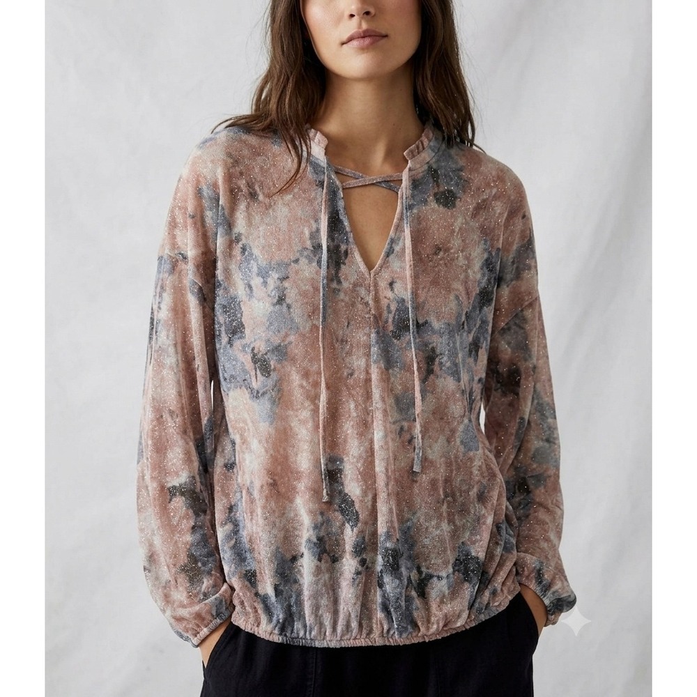 Buckle Daytrip Womens Metallic Abstract Print Dolman Sleeve V-Neck Top Size M